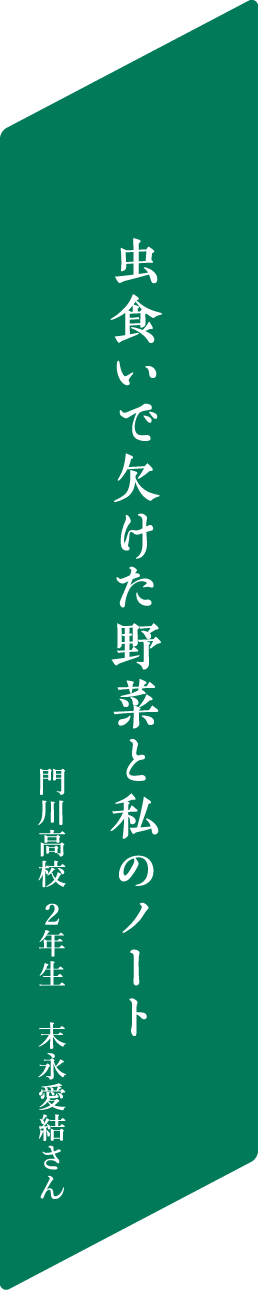 虫食いで欠けた野菜と私のノート